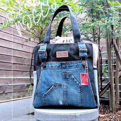 USEDデニムリメイク あおり巾着トートバッグ 08e029ca02077f2f47790130b966c1