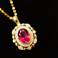 歓喜」K18 天然ルベライトトルマリン 天然ダイヤモンド ネックレス