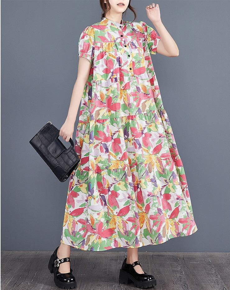 大きいサイズ レディース ロング　ワンピース　花柄　春夏 秋 新品 半袖