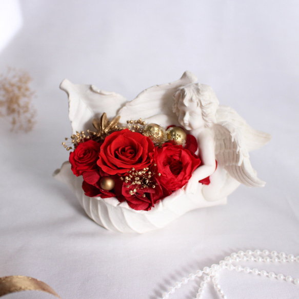 赤バラ天使のおしゃれアレンジ ギフト プリザーブドフラワー 花 レッド