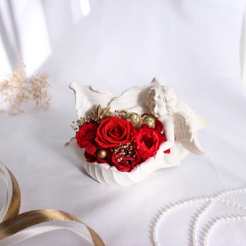 赤バラ天使のおしゃれアレンジ ギフト プリザーブドフラワー 花 レッド