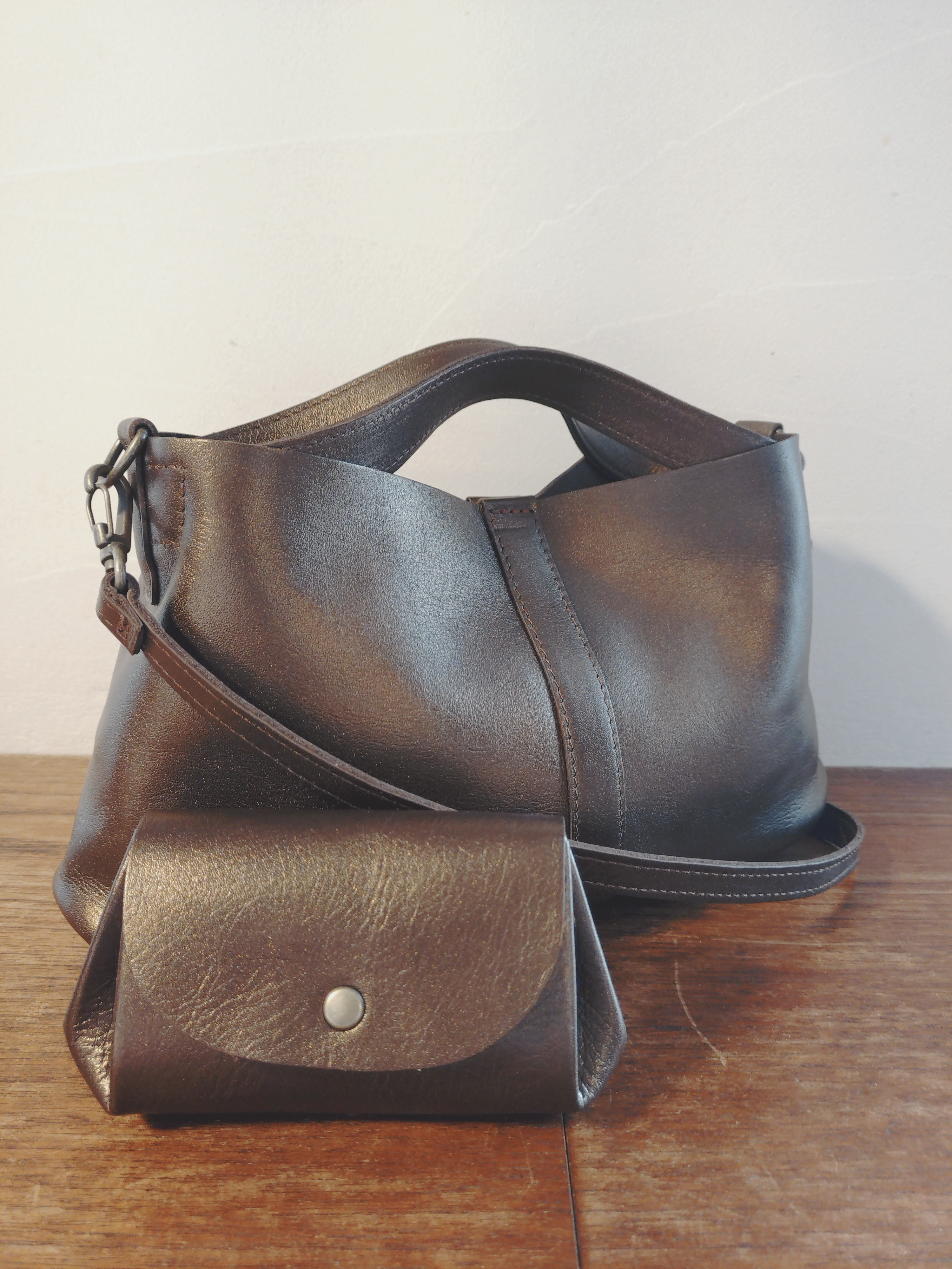 Creema限定福袋　冬季限定カラー　ブロンズ   レザー3wayバッグとコロンとミニ財布　UB-11 受注生産