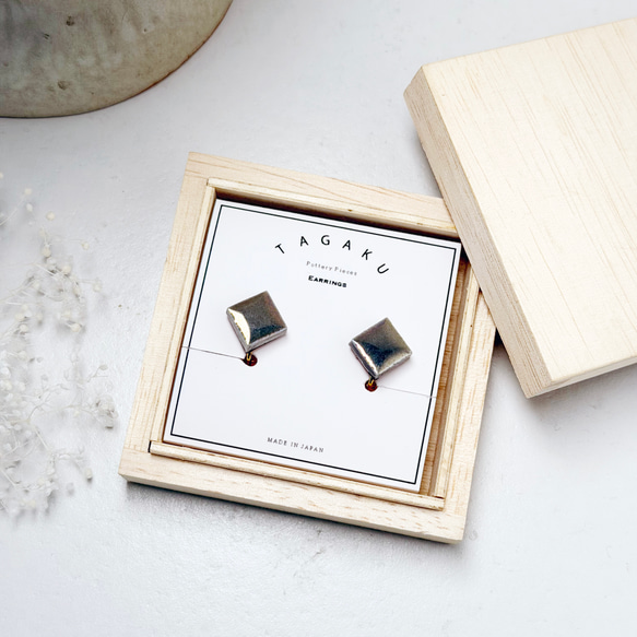 [T-268] 美濃燒瓷磚耳環/耳環（珍珠淺灰色） 第7張的照片