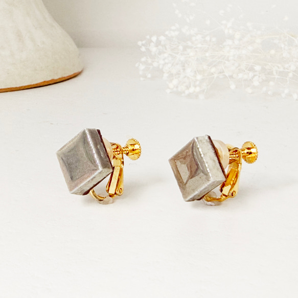 [T-268] 美濃燒瓷磚耳環/耳環（珍珠淺灰色） 第2張的照片