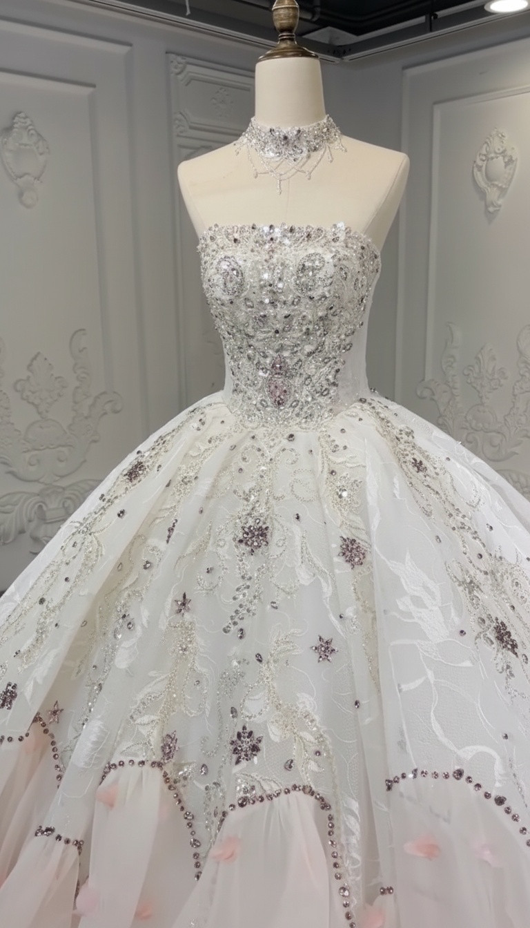 憧れのドレス　ふわふわチュール　かわいいピンクのお花飾り　フラワー　ビジュー　カラフル　袖無し　コンテスト前撮り撮影旅行