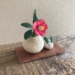 ＼年内は12月26日が最終発送／ 9966.bud 小さなお正月飾りと雪うさぎ 椿 4枚目の画像