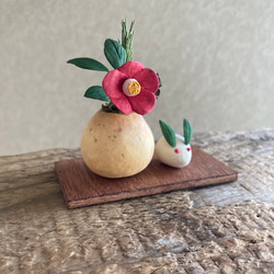 ＼年内は12月26日が最終発送／ 9968.bud 小さなお正月飾りと雪うさぎ 椿 4枚目の画像