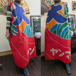 酒屋のエプロン(古布）の柿渋染めトートバッグ 古布リメイク トート