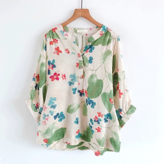 春夏のお洒落新品 大人っぽ上品 綿麻 ブラウス  レディース