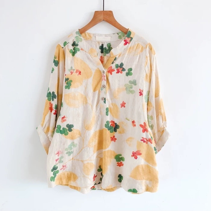 春夏のお洒落新品 大人っぽ上品 綿麻 ブラウス  レディース