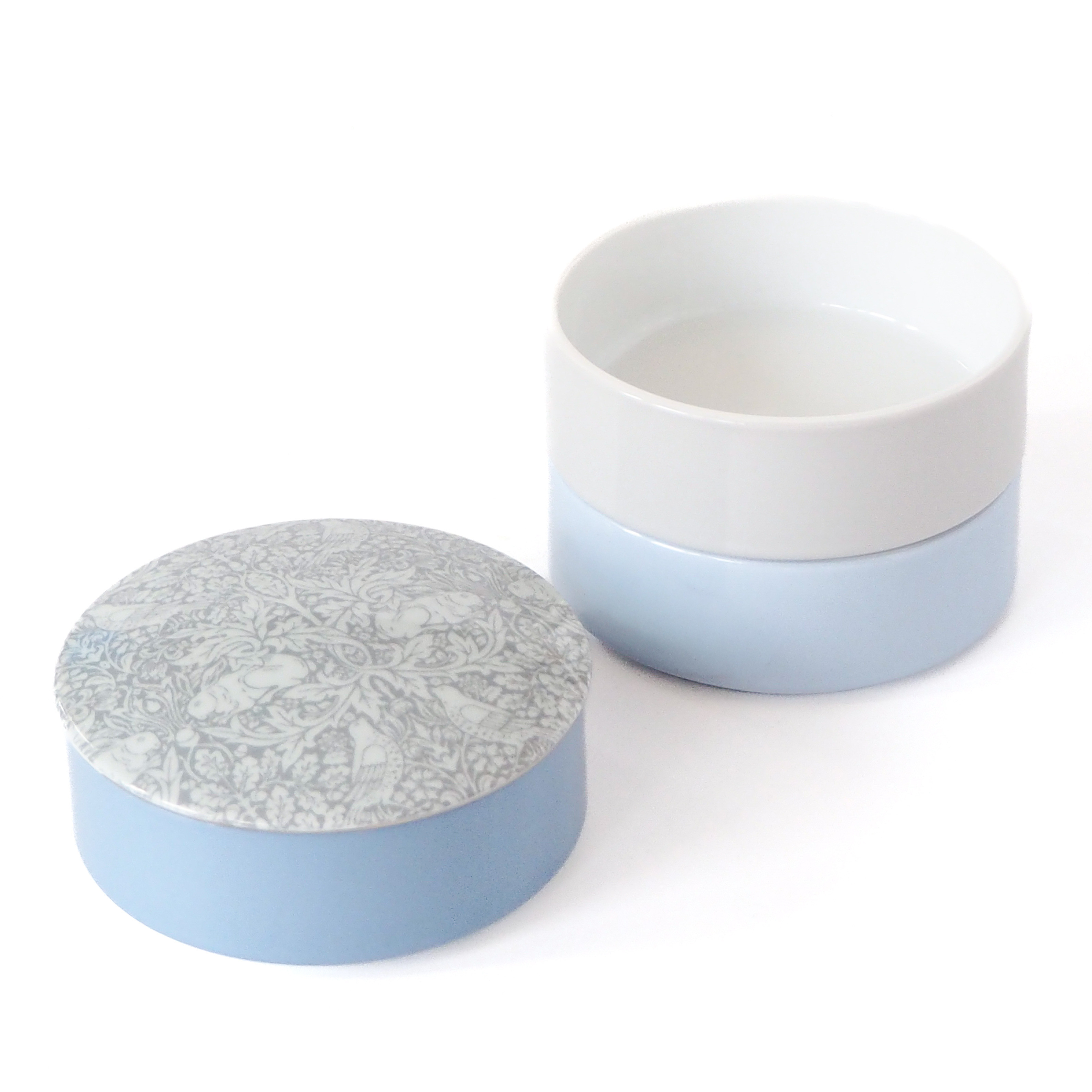 モリス柄《兄弟うさぎ》三段お重／ブルーグレー×グレー／ウィリアム・モリス・11cm 一点もの