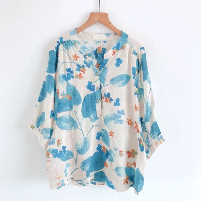 春夏のお洒落新品 大人っぽ上品 綿麻 ブラウス  レディース