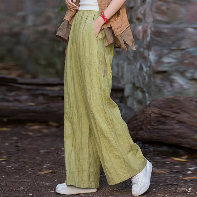 新品 *綿麻ワイドパンツ*ワイドパンツ* カジュアル * ゆったりタイプ *高品質*春*夏*秋