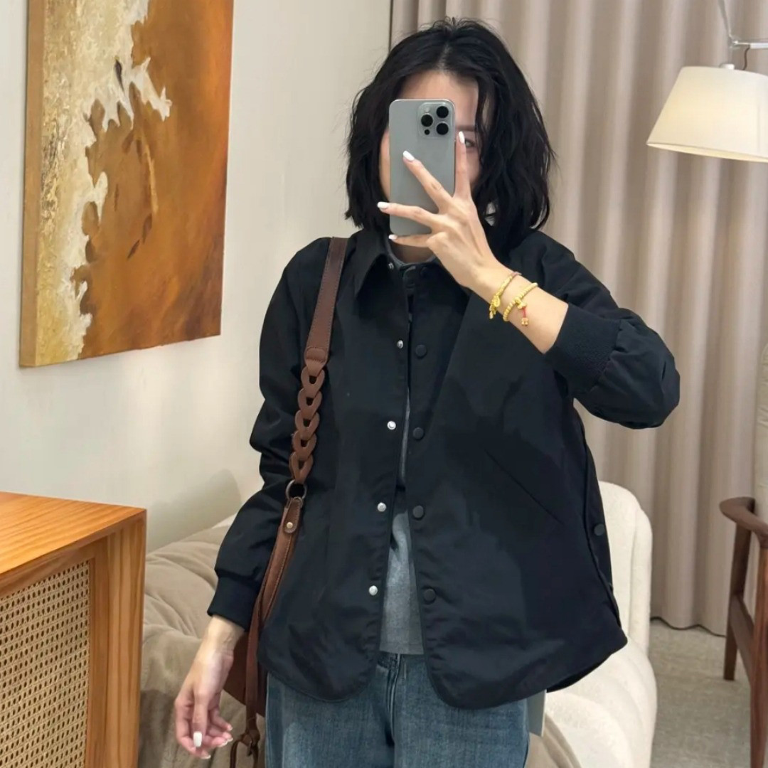 オーバーサイズ 抜け感 ブルゾン★シャツジャケット 黒 スプリングコート ゆった