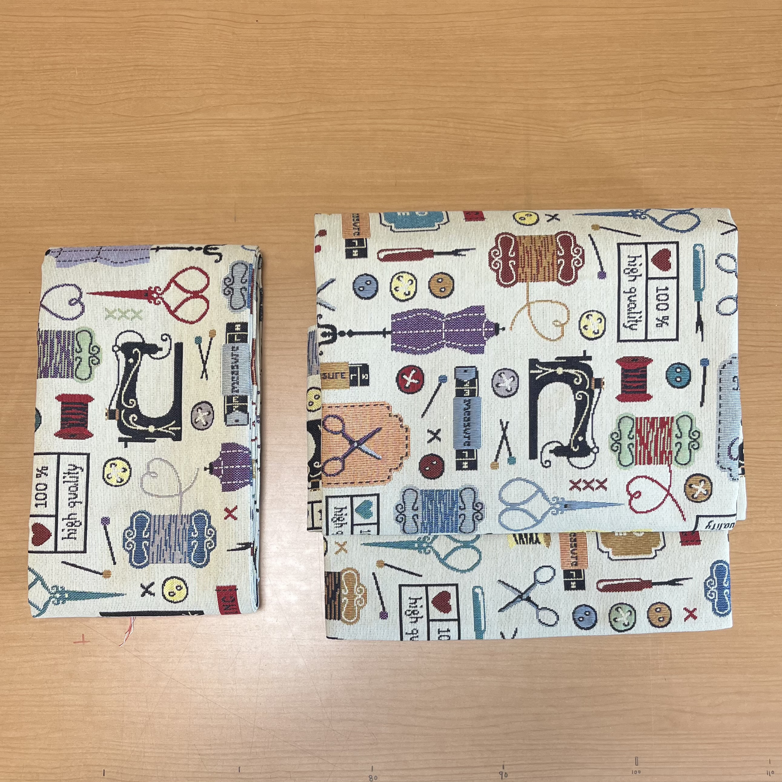 《作り帯》オランダ製ゴブラン生地／ソーイング柄／ハンドメイドモチーフ