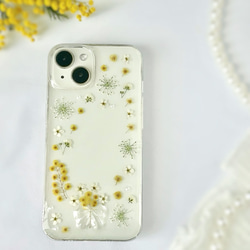 押し花 スマホグリップ❁✿  オーダーページ 今のケースに挟むだけ】押し花スマホショルダー アリッサ厶入り透明
