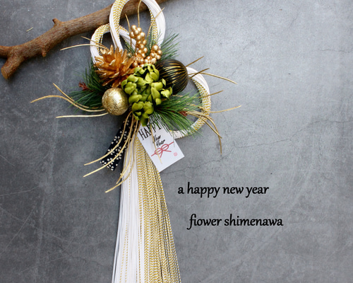 【クリームグリーンマム 】 しめ縄リース お正月飾り しめ縄 しめ飾り ラスト1点です☆新作割☆ スタイリッシュグリーンマム水引お正月飾り