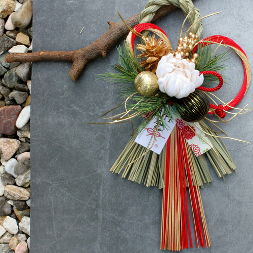 新作割】ふたば白マム水引本しめ縄お正月飾りリース しめ縄・しめ飾り