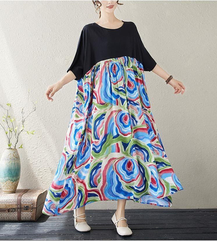 大きいサイズ レディース ロング　ワンピース　春夏 秋 新品 半袖　ゆったり