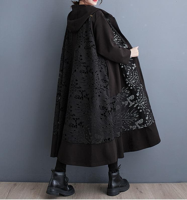 大きいサイズ レディース ロングコート　レース　パーカー　春 秋冬 新品 長袖