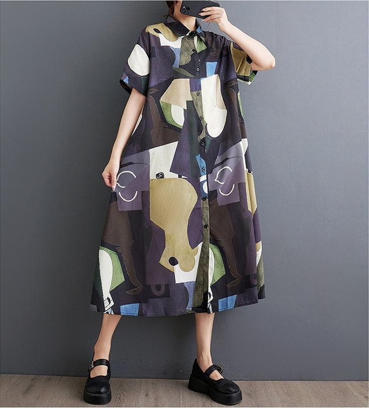 大きいサイズ レディース ロング　ワンピース　春夏 秋 新品 半袖　シャツ