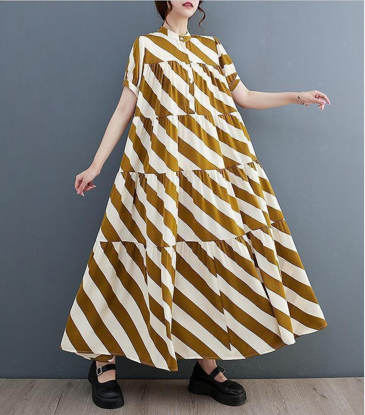 大きいサイズ レディース ロング　ワンピース　イエロー　春夏 秋冬新品 半袖　ｑ