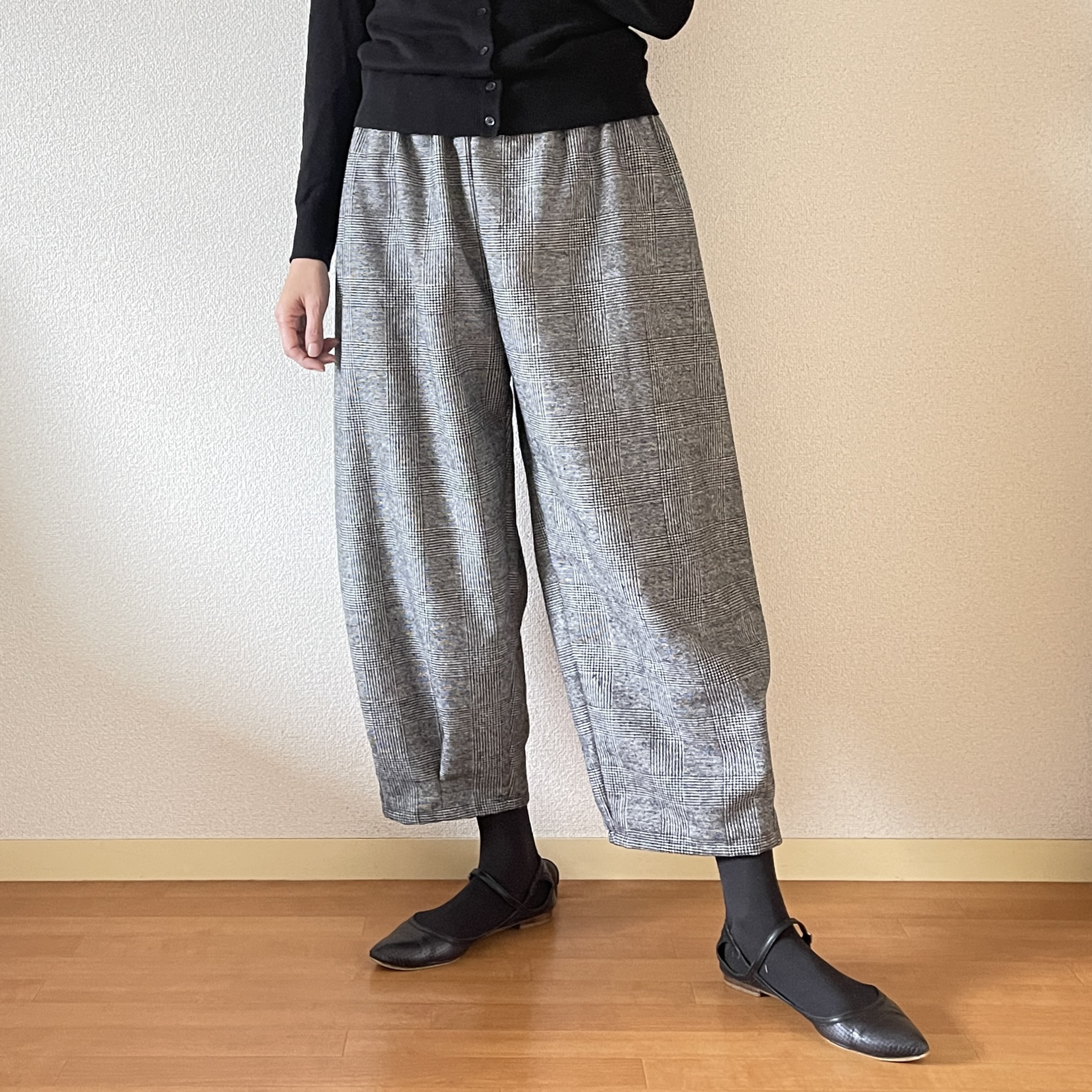 春まで着れる♪定番グレンチェック♪ゆったりパンツ♪バルーンパンツ　ウエスト変更可