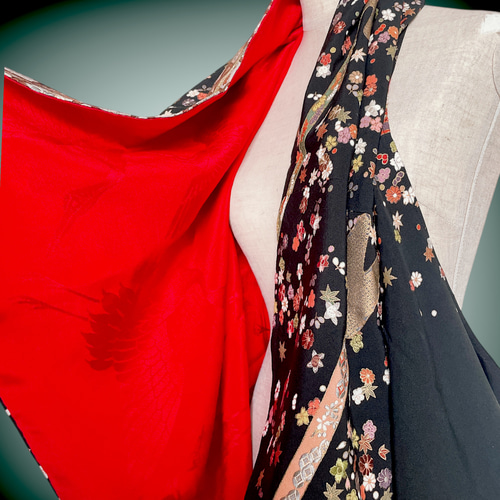 裏赤 留袖 リバーシブル スクエア変型ジレ 着物リメイク カーディガン