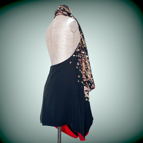 裏赤 留袖 リバーシブル スクエア変型ジレ 着物リメイク カーディガン