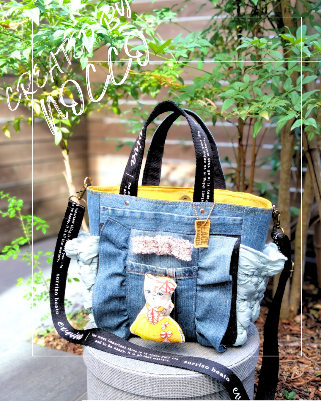 №809【DENIM✖️ルミちゃん リボン・ポコポコサイドポケット付ToteBAG⚮̈♥】コヤンイサムチョン/クリスマス