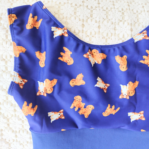 140㎝／茶色のわんこが可愛いネイビーブルー女の子レオタード新年ギフトにも 140㎝／茶色のわんこが可愛いネイビーブルー女の子レオタード