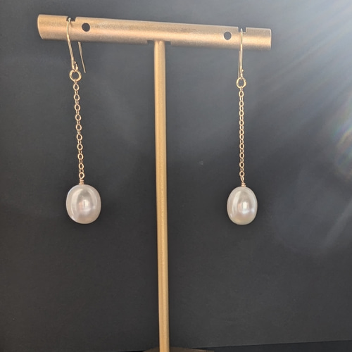 セール 淡水パール チェーンフックピアス サージカルフック ピアス
