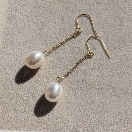 セール 淡水パール チェーンフックピアス サージカルフック ピアス