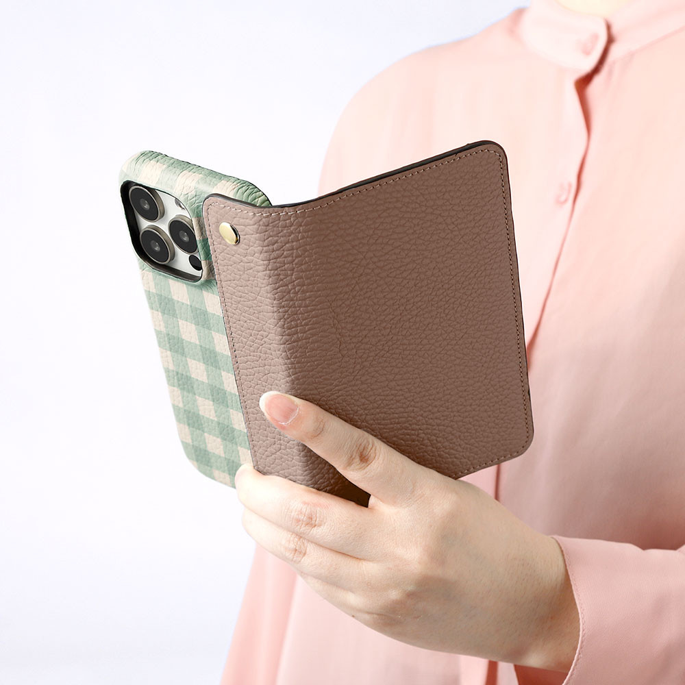 2way スマホケース　ギンガムチェック柄 ポケット　本革　レザー　iPhone　Android　#mm00001698
