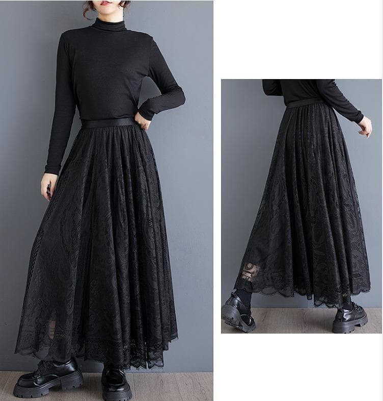 大きいサイズ ロング　スカート　レース　レディース 秋冬　春 新品h