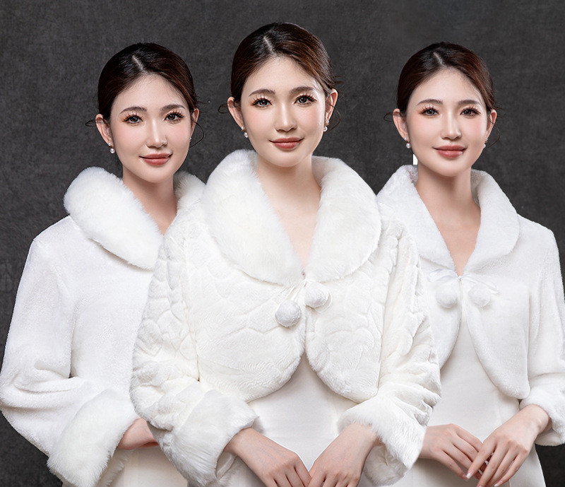 秋冬 ケープ 長袖 フェイクファー 白 ホワイト もこもこ あったかい 肩飾り ジャケット ウェディングドレ AK331