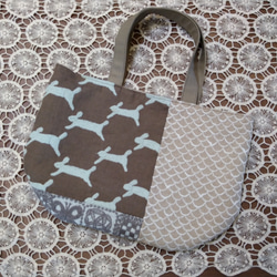 ランチトートバッグ風ミニトートバッグ＊タンバリン×アネモネ ネイビー