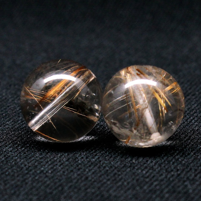2珠セット ブラウン＆コッパーカラーが魅力の14mm 金針が美しい一点物 ルチルクォーツ 【GHTU28 8g】京海堂
