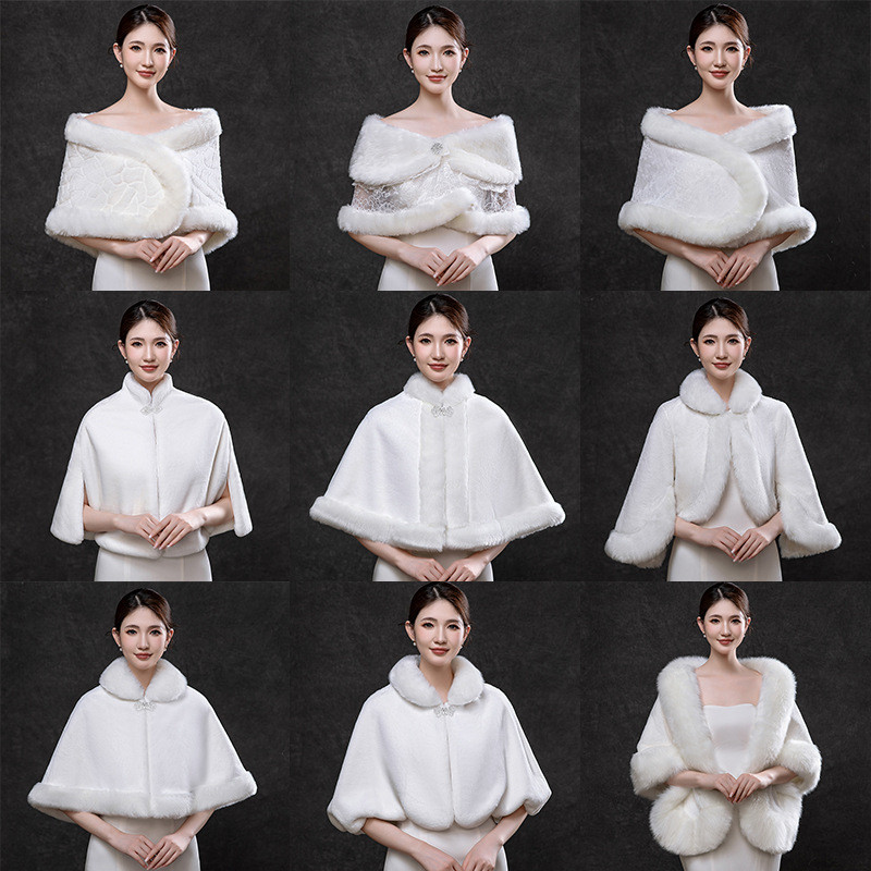 秋冬 ケープ フェイクファー 白 ホワイト もこもこ あったかい 肩飾り アクセサリー ウェディングドレス AK332