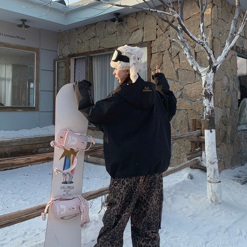 25-26限定 スノボウェア 上下セット ヒョウ柄 黒 撥水 3L メンズ