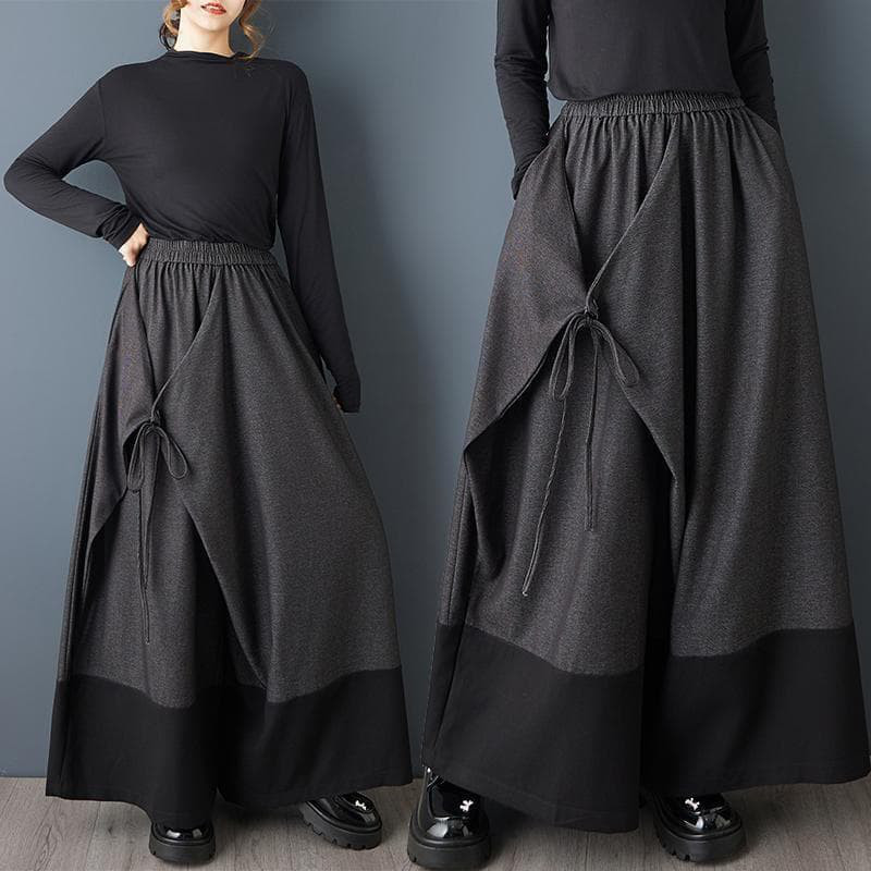 【韓国風】新品 ゆったり パッチワーク ワイドパンツ グレー 秋冬ドレープｇ 5,083円