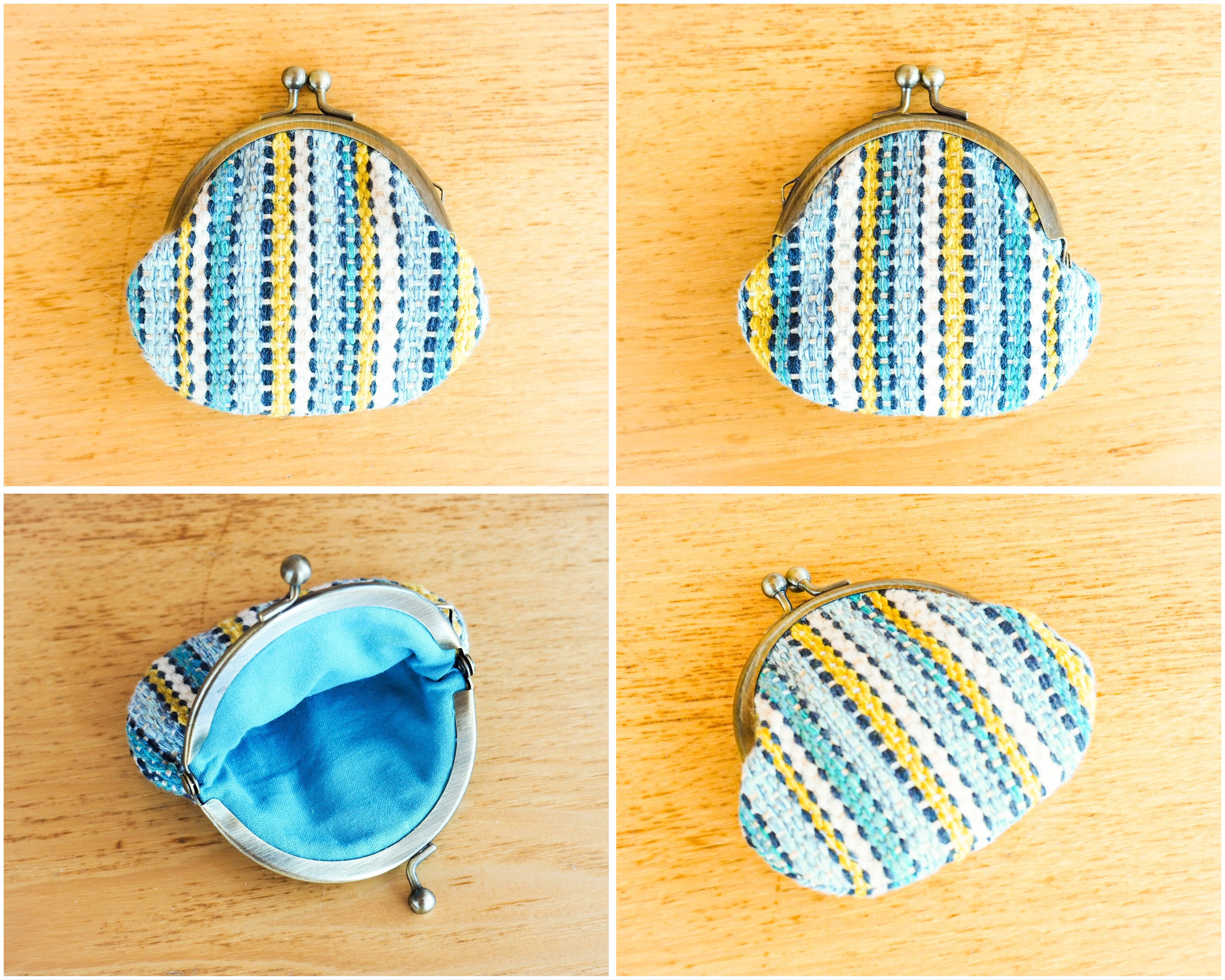 【Creema限定 新春福袋2026〈梅〉】マルチカラー手織り布のスマホポシェットとがま口のセット（ブルー）