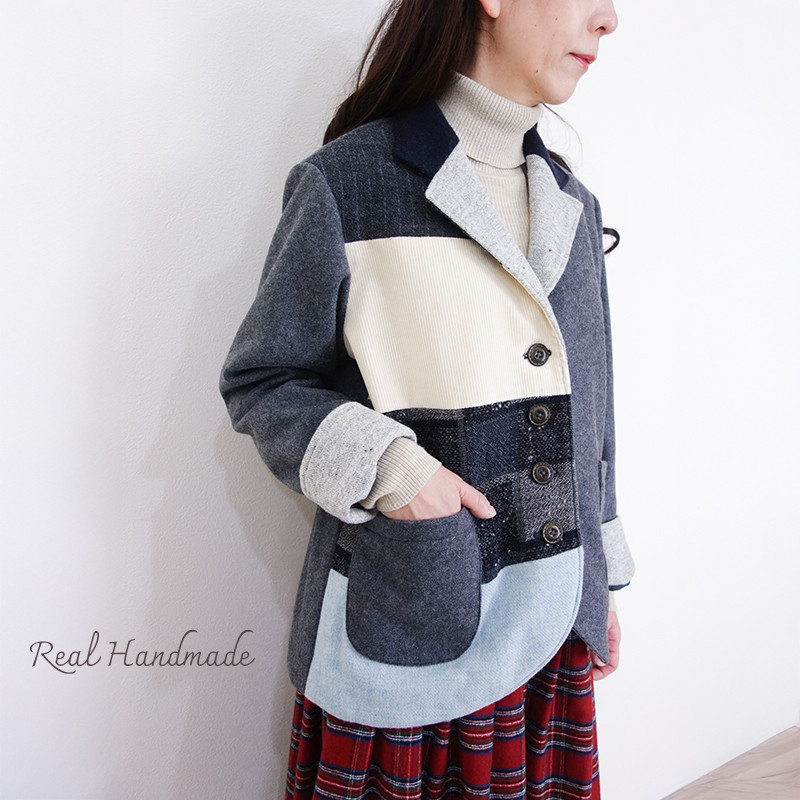 [予約販売] ウールチャコールとアクセントパッチのテーラージャケット