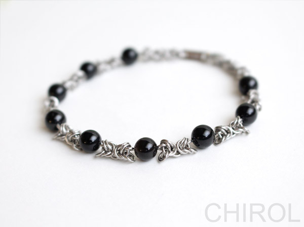 黒水晶 チェーン ブレスレット/ サージカルステンレス
