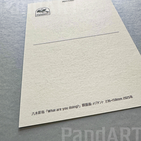 パンダのポストカード 八木彩佑 「What are you doing ?」 銅版画作品プリント 5枚目の画像