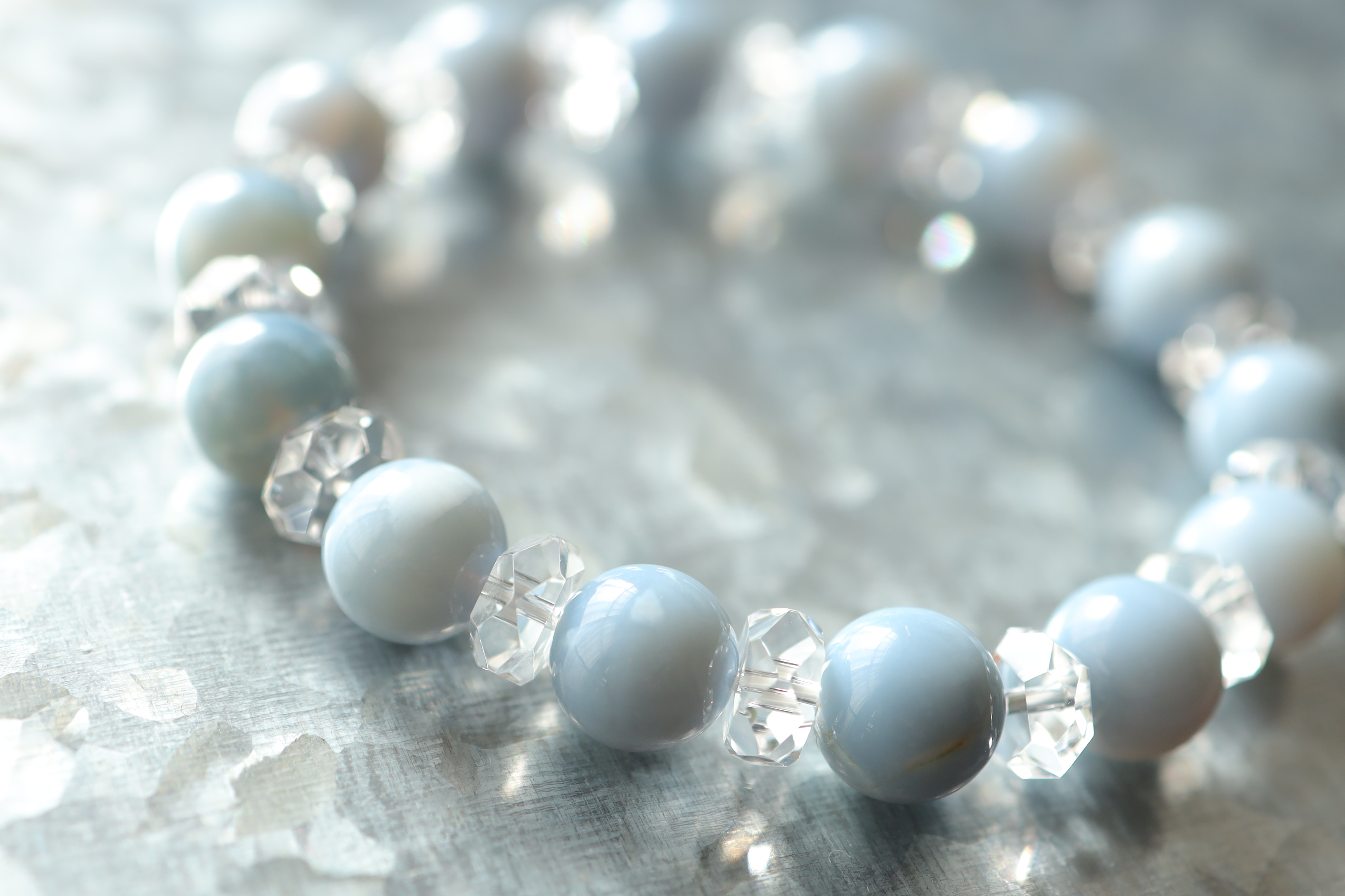 …☆スーパープレミアムブレス☆アメリカ・オレゴン州産☆ブルーオパール：10ミリ＆水晶☆天然石ブレスレット☆…