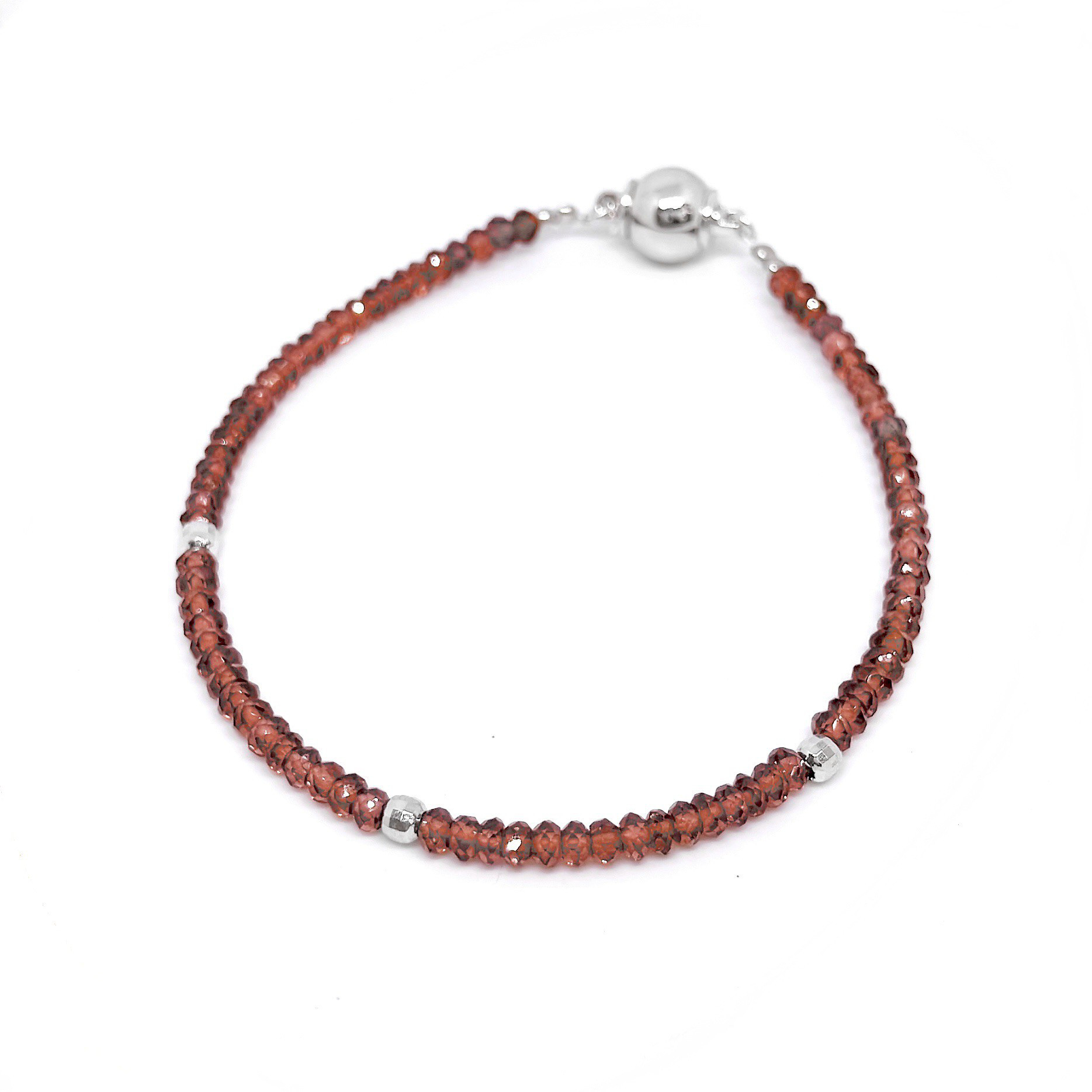 ガーネット ワイヤーブレス  赤 レッド ボタンカット オレンジ 天然石 マグネット 磁石 還暦祝い 1月誕生石 朱