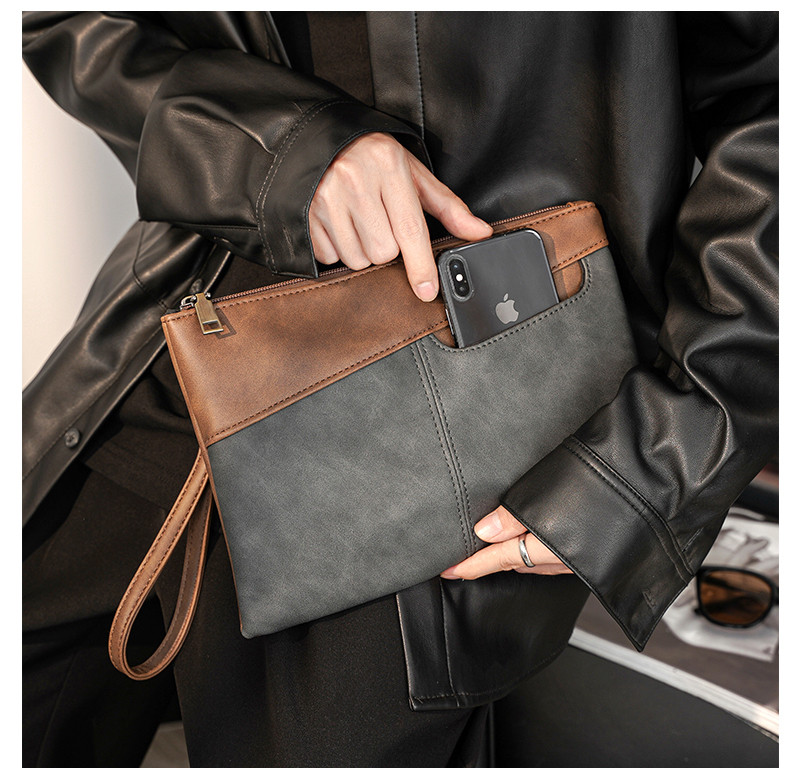 2025新レトロシンプル男性青年ハンドバッグ韓国版男性バッグ封筒バッグiPadバッグトレンドポーチ