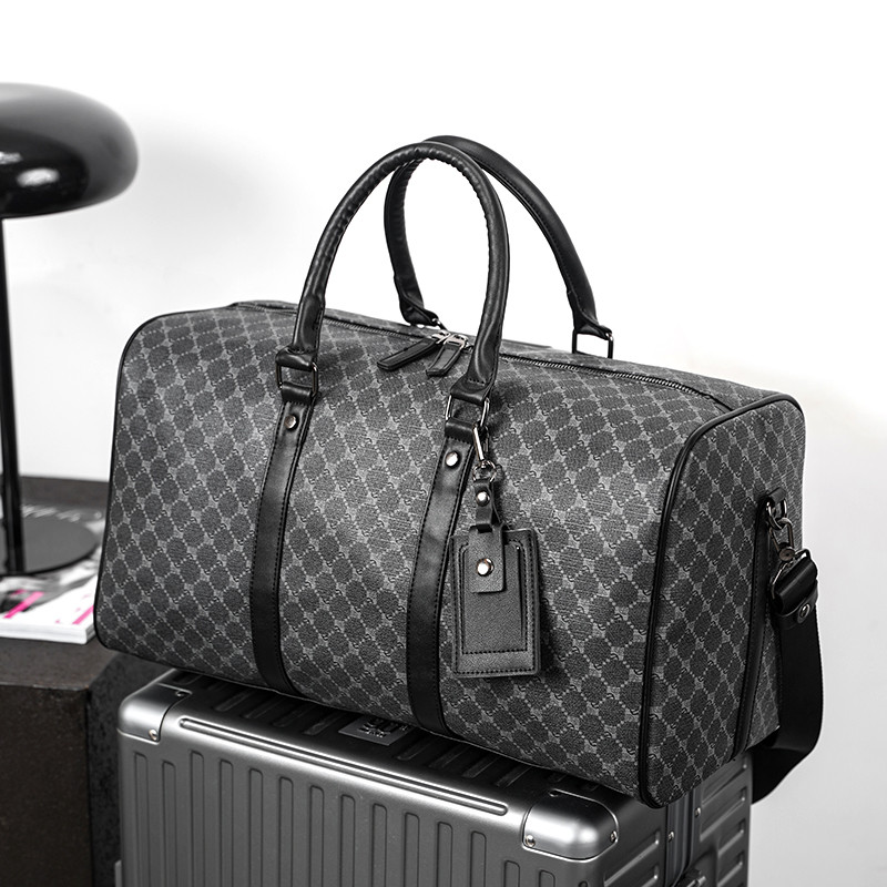 韓国版新型男性大容量短距離旅行出張手荷物袋トレンド格子ハンドバッグショルダーバッグフィットネスバッグ