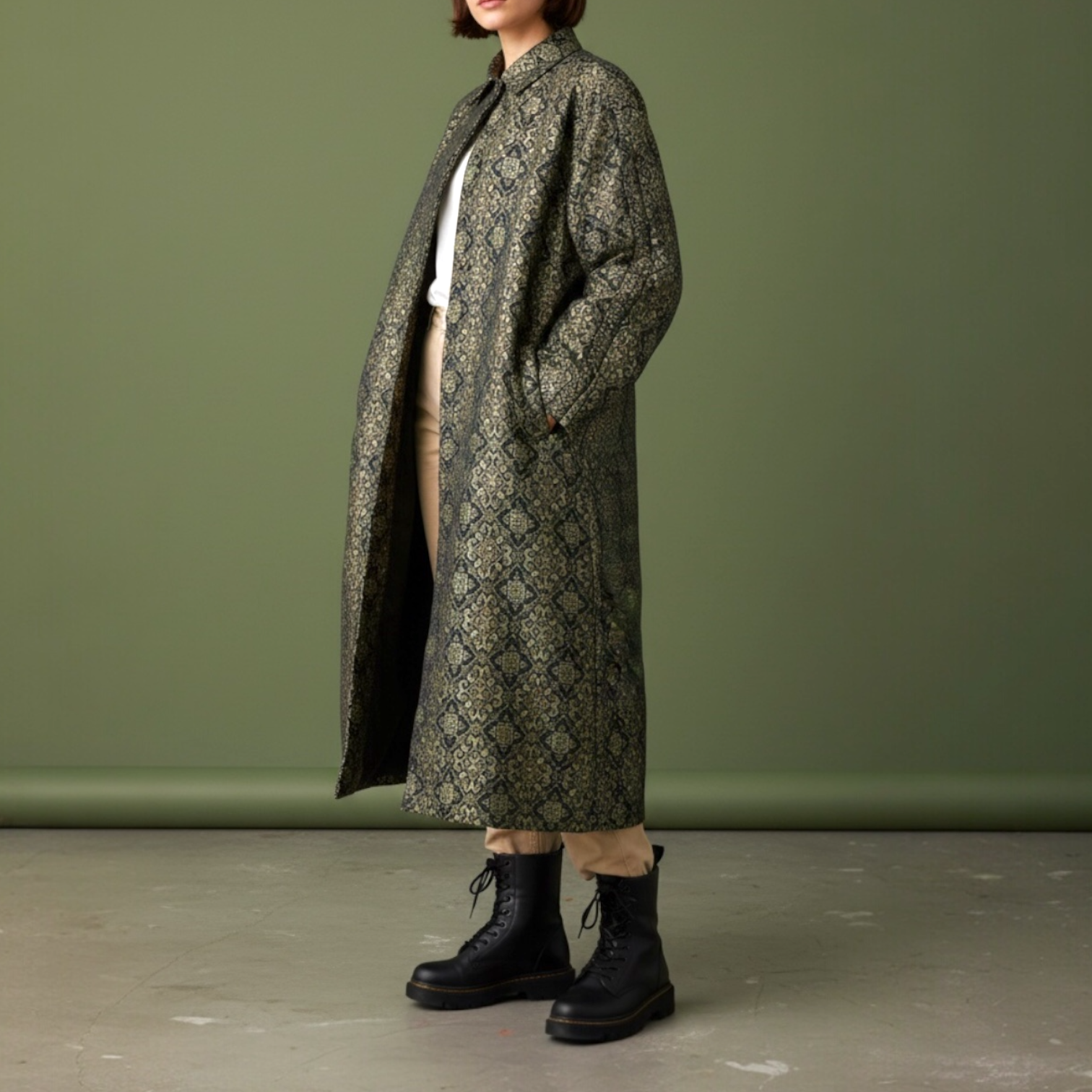 シャツカラーコート【送料無料】着物リメイク　裏地付き　ブラック